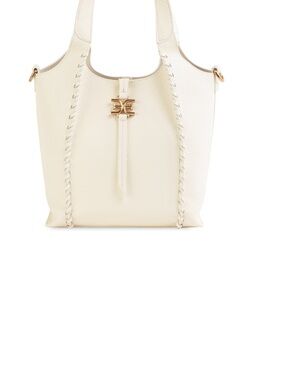 Sam Edelman Cream Pebbled Leather Crossbody Tote with Gold Hardware